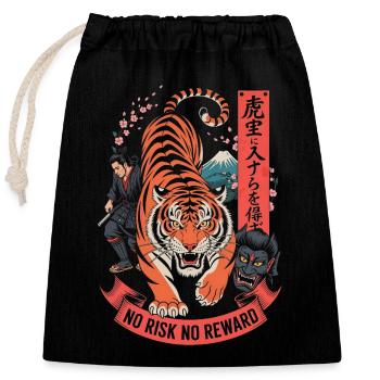 Kein Risiko Keine Belohnung Tiger-Samurai-Design - Verschließbarer Geschenkbeutel aus Baumwolle (25x30cm) - Schwarz - Vorne