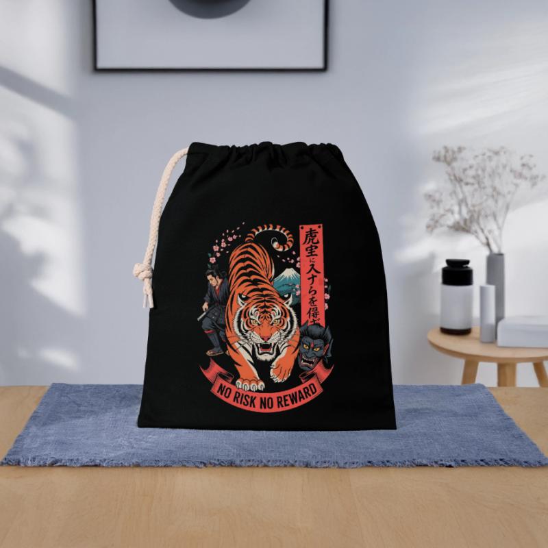 Design du Tiger Samurai Sans Risque Sans Récompense Sac cadeau en coton avec cordon (25 x 30 cm)