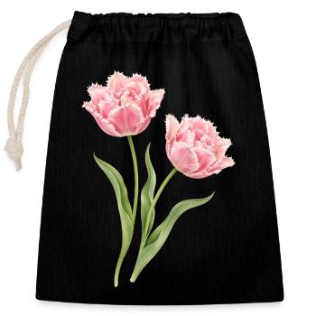 Rosa Papagei Tulpen Blumenmotiv  - Verschließbarer Geschenkbeutel aus Baumwolle (25x30cm) - Schwarz - Vorne