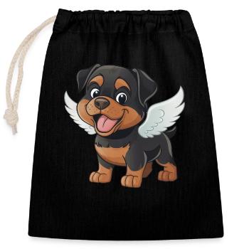 Süßer Rottweiler Engel Cartoon - Verschließbarer Geschenkbeutel aus Baumwolle (25x30cm) - Schwarz - Vorne