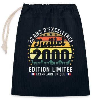 22 Ans Anniversaire Vintage Né en juillet 2000 - Sac cadeau en coton avec cordon (25 x 30 cm) - bleu marine - Devant