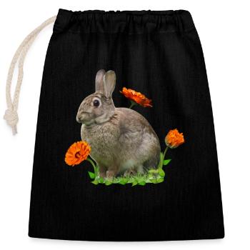 Hase Osterhase Ringelblume - Verschließbarer Geschenkbeutel aus Baumwolle (25x30cm) - Schwarz - Vorne