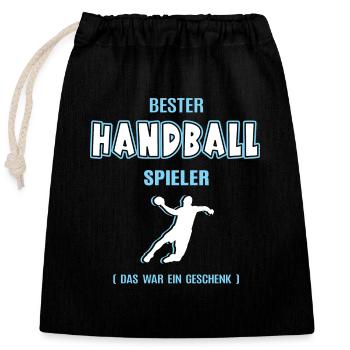 Bester Handball Spieler Handballer Geschenk - Verschließbarer Geschenkbeutel aus Baumwolle (25x30cm) - Schwarz - Vorne