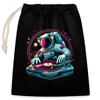 Astronaut DJ Planets DJing im Weltraum - Verschließbarer Geschenkbeutel aus Baumwolle (25x30cm) - Schwarz - Vorne
