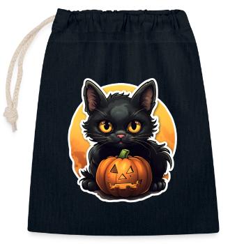 Gueule de bois d’Halloween à la citrouille - Sac cadeau en coton avec cordon (25 x 30 cm) - bleu marine - Devant