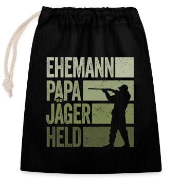 Ehemann Papa Jäger Held Rotwild Jagd Jagen Lustig - Verschließbarer Geschenkbeutel aus Baumwolle (25x30cm) - Schwarz - Vorne