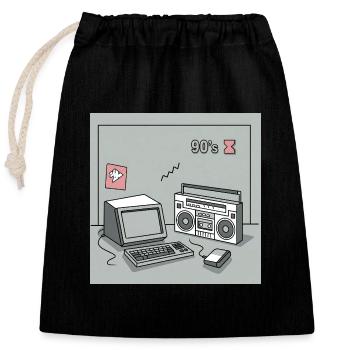 Objets cultes des années 90 : Walkman, ordinateur et Cie. - Sac cadeau en coton avec cordon (25 x 30 cm) - noir - Devant
