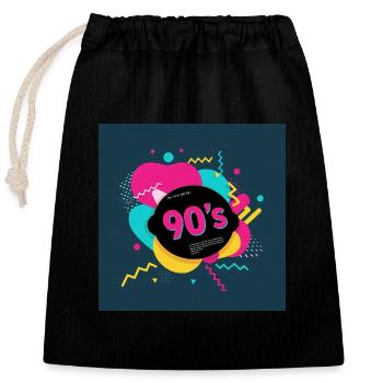 90er-Jahre-Vibes - Verschließbarer Geschenkbeutel aus Baumwolle (25x30cm) - Schwarz - Vorne