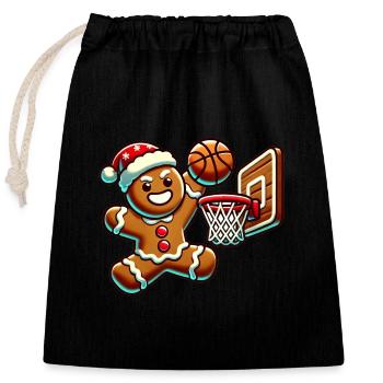 Dunking Gingerbread Man Basketball - Closable cotton gift bag (25x30cm) - black - Front