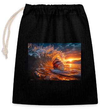 Sunset Wave & Seashell Symphony - Closable cotton gift bag (25x30cm) - black - Front