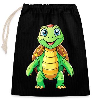 Mega Cute Turtle - Closable cotton gift bag (25x30cm) - black - Front