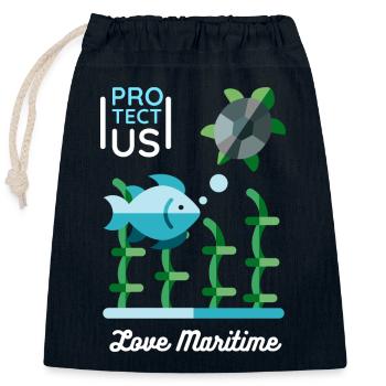 Sea turtle and fish, nature conservation - Closable cotton gift bag (25x30cm) - navy - Front