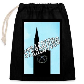 Strasbourg Alsace Pretzel Cathedral - Closable cotton gift bag (25x30cm) - black - Front