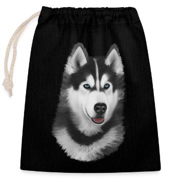Husky Painted - Verschließbarer Geschenkbeutel aus Baumwolle (25x30cm) - Schwarz - Vorne