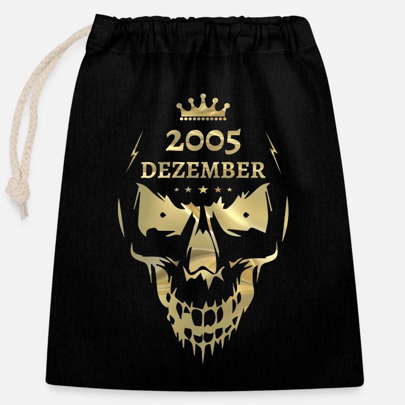 Dezember 2005 Totenkopf Gold - Verschließbarer Geschenkbeutel aus Baumwolle (25x30cm) - Schwarz