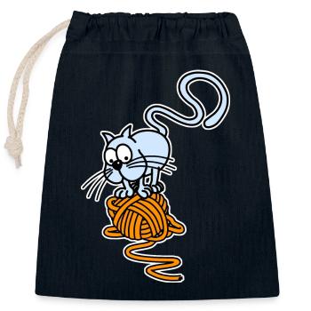 Boule de chat - Sac cadeau en coton avec cordon (25 x 30 cm) - bleu marine - Devant