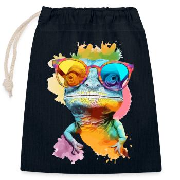 Kole le lézard - Sac cadeau en coton avec cordon (25 x 30 cm) - bleu marine - Devant