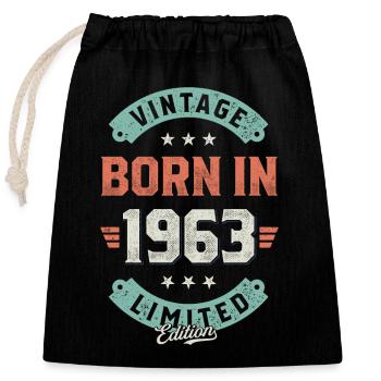 Vintage born in 1963 - Closable cotton gift bag (25x30cm) - black - Front