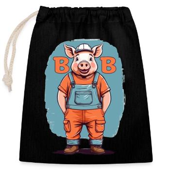 Bob das Bauschwein - Verschließbarer Geschenkbeutel aus Baumwolle (25x30cm) - Schwarz - Vorne