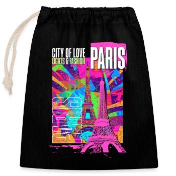 Paris, France, Ville, Horizon, Tour Eiffel, Coloré - Sac cadeau en coton avec cordon (25 x 30 cm) - noir - Devant
