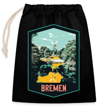 Bremen, Deutschland, Alte Windmühle Illustration - Verschließbarer Geschenkbeutel aus Baumwolle (25x30cm) - Schwarz - Vorne