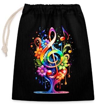 Musique, clé colorée avec des feuilles sur le lac. - Sac cadeau en coton avec cordon (25 x 30 cm) - noir - Devant