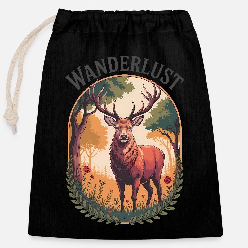 Wanderlust - Closable cotton gift bag (25x30cm) - black