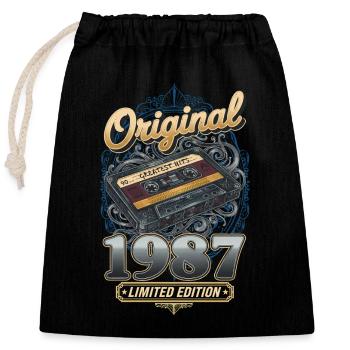 38ème Anniversaire Vintage 1987 Cassette Homme Femme - Sac cadeau en coton avec cordon (25 x 30 cm) - noir - Devant