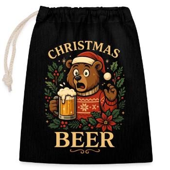Bière de Noël Chemise de Noël drôle d’ours - Sac cadeau en coton avec cordon (25 x 30 cm) - noir - Devant