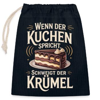  Wenn Der Kuchen Spricht Schweigt Der Krümel - Verschließbarer Geschenkbeutel aus Baumwolle (25x30cm) - Navy - Vorne