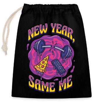 Nouvelle année, la même moi - Sac cadeau en coton avec cordon (25 x 30 cm) - noir - Devant
