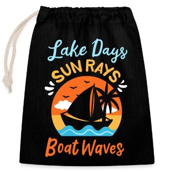 Lake Days Sun Rays Boat Waves Retro Sailing Art - Closable cotton gift bag (25x30cm) - black - Front