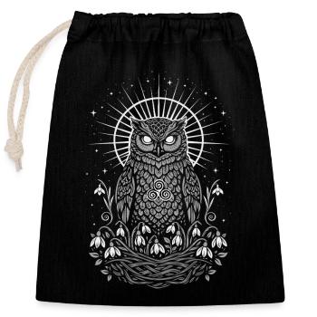 Hibou Imbolc avec Trisquelette et Perce-neige - Sac cadeau en coton avec cordon (25 x 30 cm) - noir - Devant