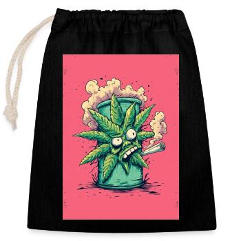 Green leaf in bong charm - Closable cotton gift bag (25x30cm) - black - Front