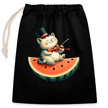 Cat Violin Top Hat Classical Music Violin Melo - Closable cotton gift bag (25x30cm) - black - Front