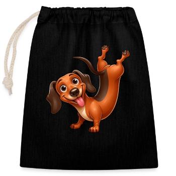 Witziger Dackel Handstand Gymnastik Athlet - Verschließbarer Geschenkbeutel aus Baumwolle (25x30cm) - Schwarz - Vorne