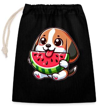 Süßer Beagle Wassermelone Sommerfreude Lachen Fruc - Verschließbarer Geschenkbeutel aus Baumwolle (25x30cm) - Schwarz - Vorne