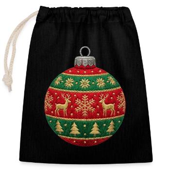 Gestickte Weihnachtskugel – Ornament (gedruckt) minimal - Verschließbarer Geschenkbeutel aus Baumwolle (25x30cm) - Schwarz - Vorne