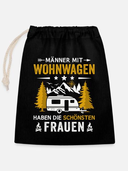 Camping Männer mit Wohnwagen Camper - Verschließbarer Geschenkbeutel aus Baumwolle (25x30cm) - Schwarz