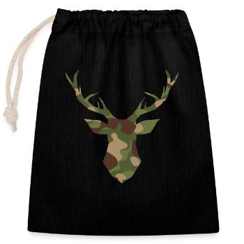 Deer head silhouette antlers - Closable cotton gift bag (25x30cm) - black - Front
