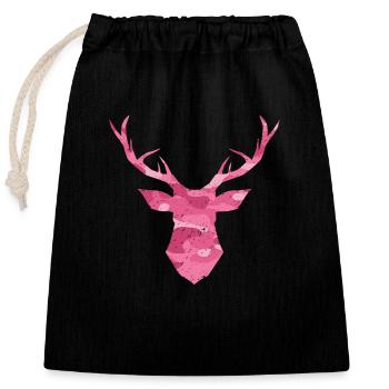 Deer head antler camouflage pink - Closable cotton gift bag (25x30cm) - black - Front
