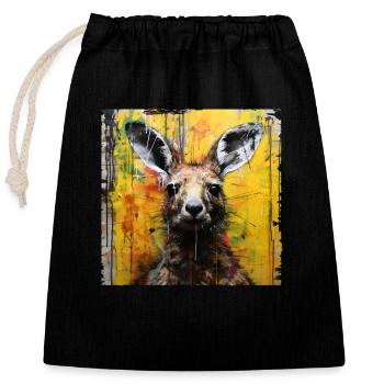 Graffiti Kangourou - Sac cadeau en coton avec cordon (25 x 30 cm) - noir - Devant
