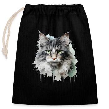 Visage de chat mignon - Sac cadeau en coton avec cordon (25 x 30 cm) - noir - Devant