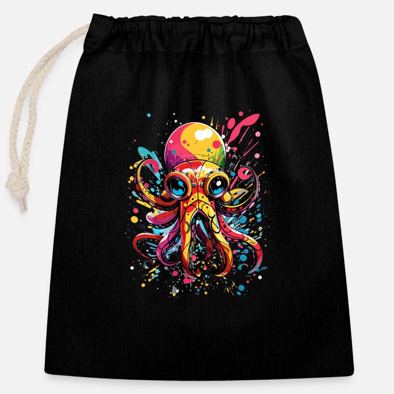 Pieuvre colorée - Sac cadeau en coton avec cordon (25 x 30 cm) - noir