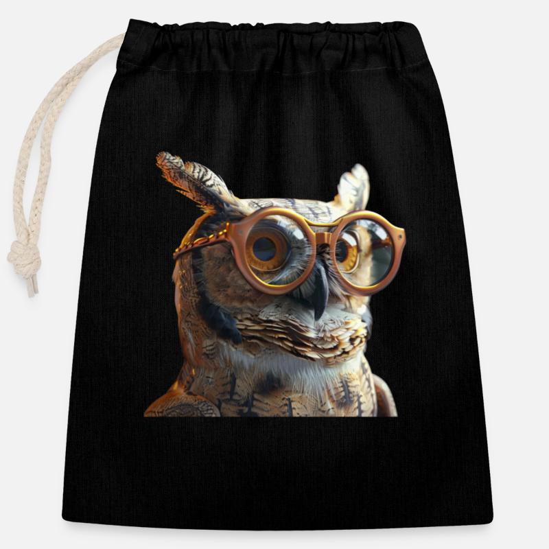 Eule mit Brille - Verschließbarer Geschenkbeutel aus Baumwolle (25x30cm) - Schwarz