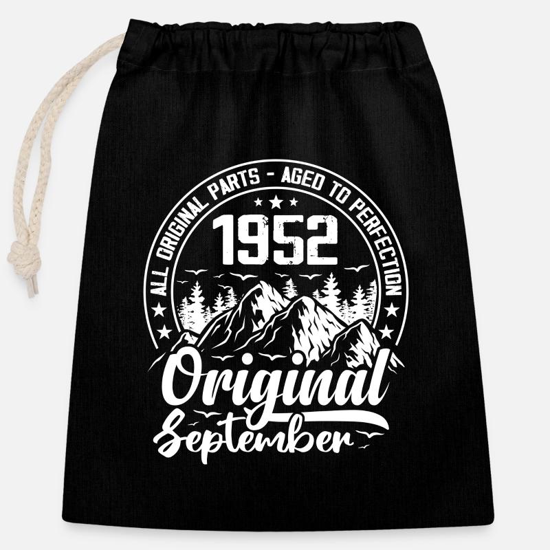 September 1952 Original:72 Jahre Jubiläumsgeschenk - Verschließbarer Geschenkbeutel aus Baumwolle (25x30cm) - Schwarz