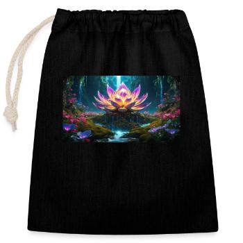 Lotus Blüte - Verschließbarer Geschenkbeutel aus Baumwolle (25x30cm) - Schwarz - Vorne