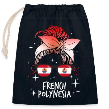 Polynésie française - Sac cadeau en coton avec cordon (25 x 30 cm) - bleu marine - Devant