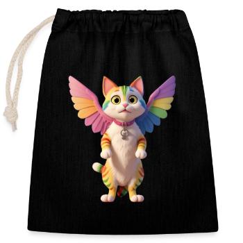 Chat arc-en-ciel avec des ailes - Sac cadeau en coton avec cordon (25 x 30 cm) - noir - Devant