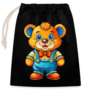 Teddy avec pantalon - Sac cadeau en coton avec cordon (25 x 30 cm) - noir - Devant